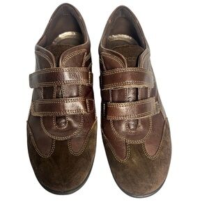 ECCO BABETTE WOMEN’S SNEAKERS  BROWN LEATHER,SUEDE HOOK & LOOP CLOSURE 40,US 9.5
